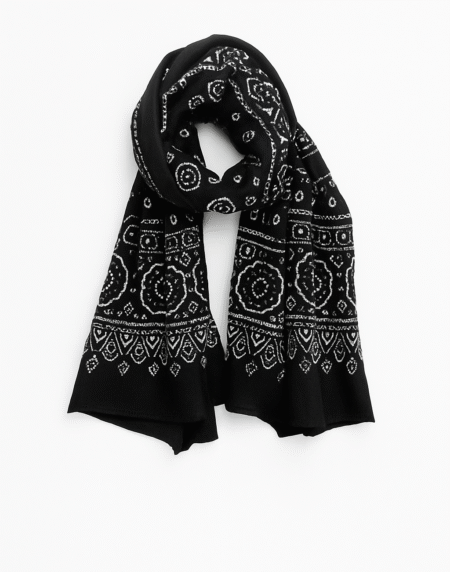 Black Cotton Block Printed Neck Wrap Scarf Shawl – Unisex Pakistani Sindhi Ajrak Style
