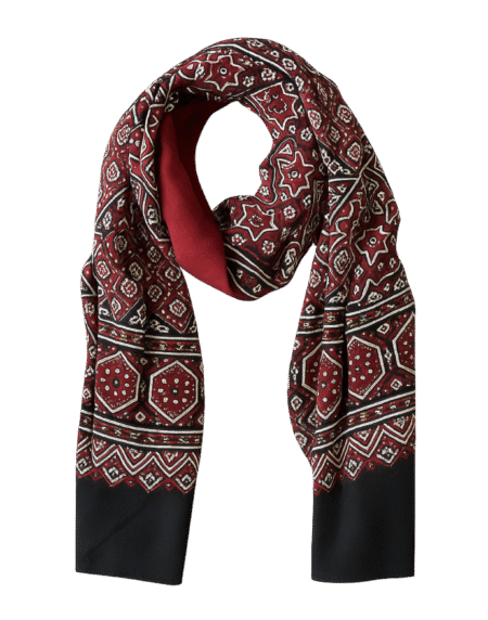 Pakistani Maroon Pure Cotton Block Printed Sindhi Chaddar | Sindhi Ajrak Neck Wrap Scarf Shawl – Unisex