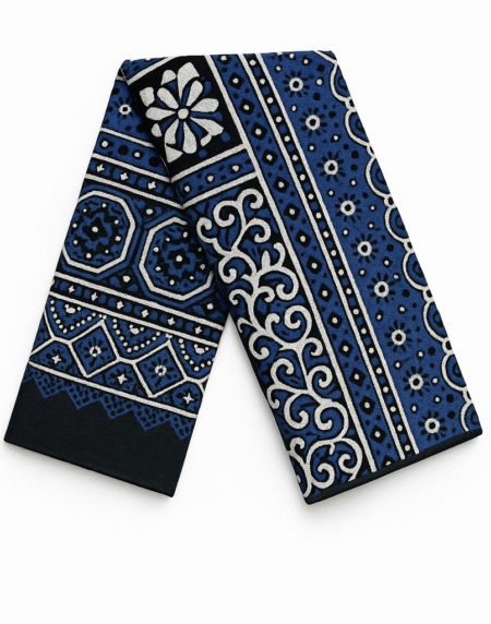 Pakistani Blue Cotton Block Printed Sindhi Ajrak Neck Wrap Scarf Shawl – Unisex