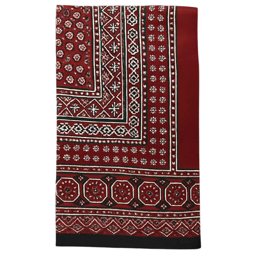 Pakistani Maroon Pure Cotton Block Printed Sindhi Chaddar | Sindhi Ajrak Neck Wrap Scarf Shawl – Unisex - Image 3