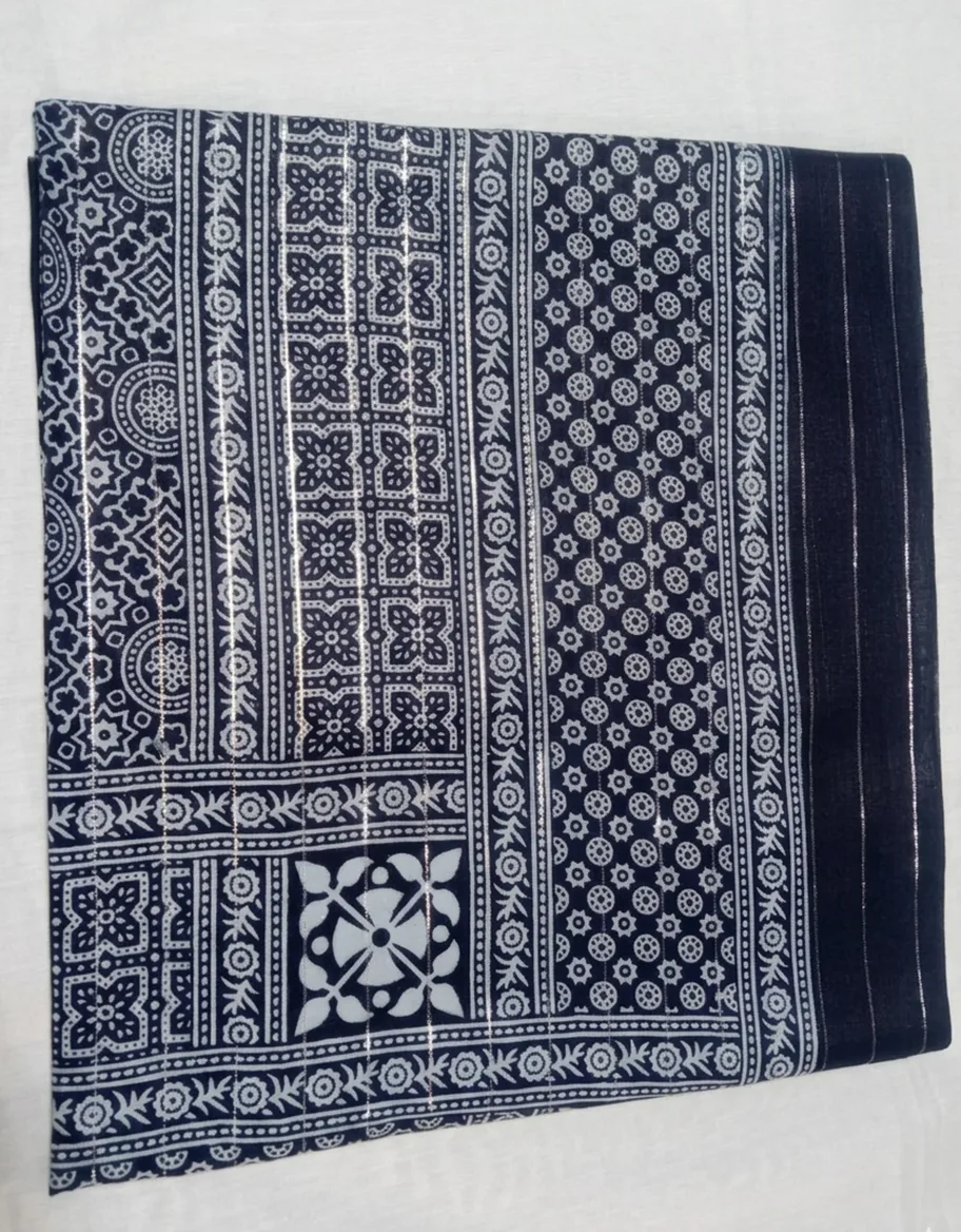 Linen Sindhi Ajrak – Monochrome Black & White - Image 3