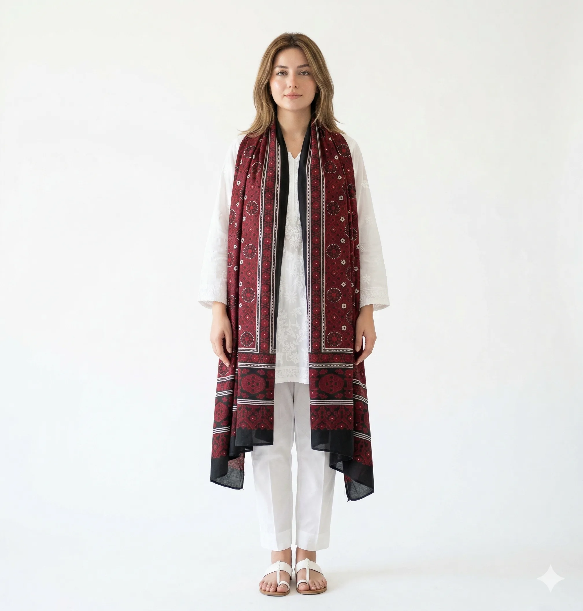Swiss Lawn Sindhi Ajrak – Elegant Maroon & Black - Image 5