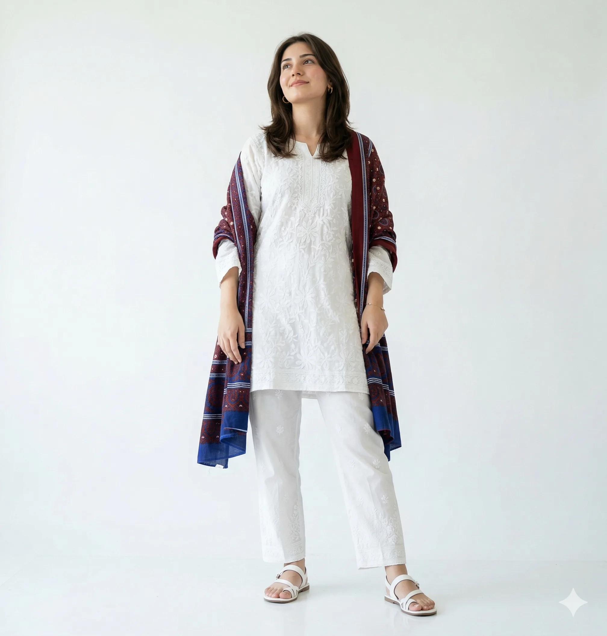 Swiss Lawn Sindhi Ajrak – Maroon & Royal Blue - Image 4