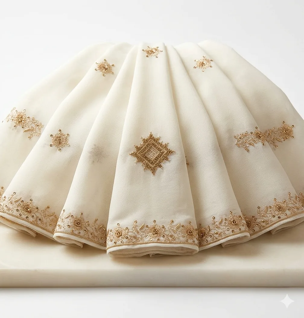Pristine White Handmade Shawl Pakistan With Gold Embroidery - Image 4