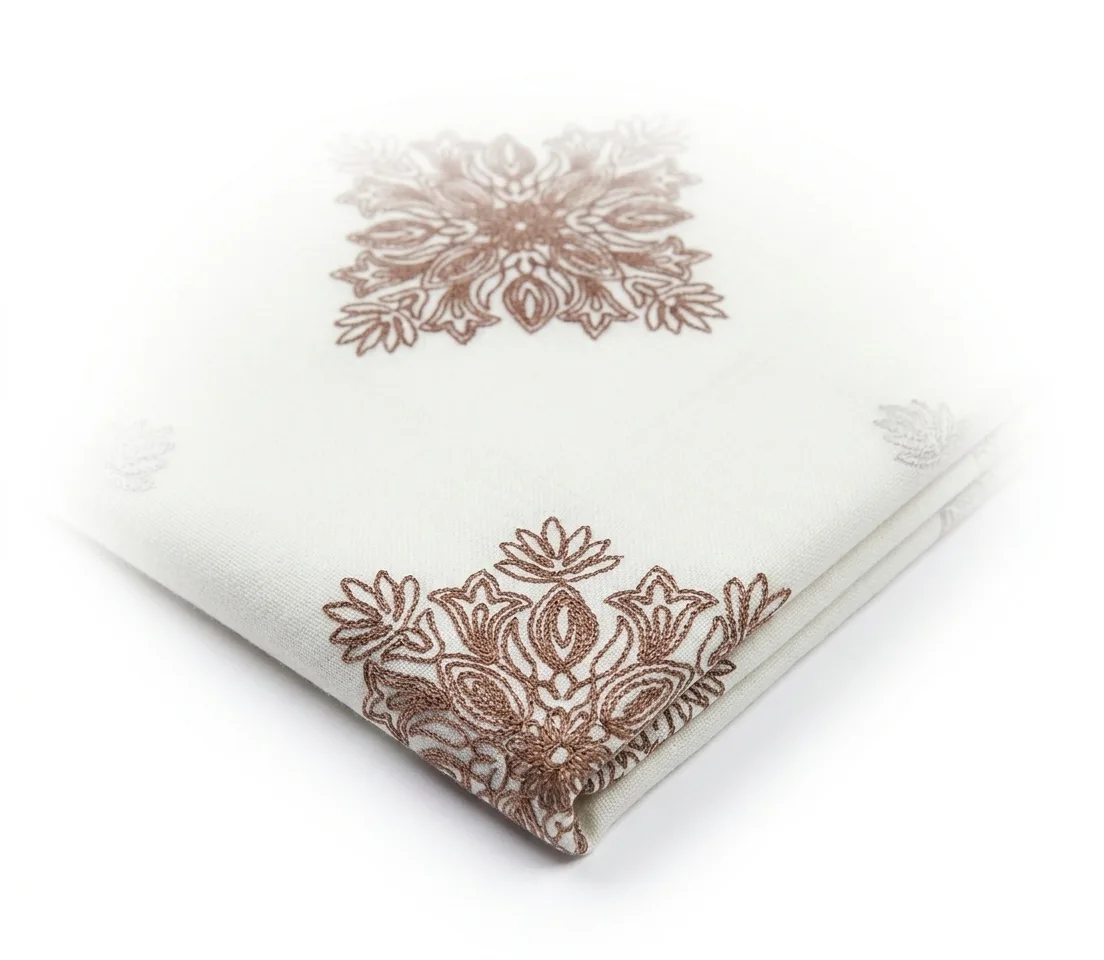 Crisp White Lawn Handmade Shawl Pakistan With Brown Embroidery - Image 2