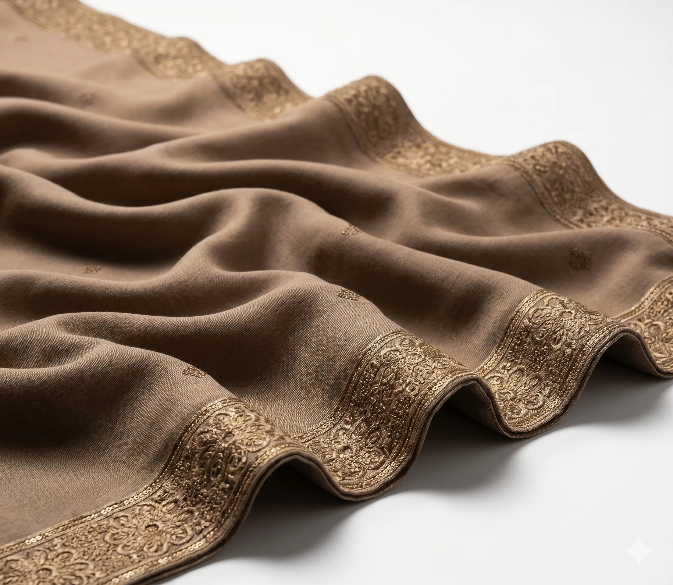 Mocha Brown Handmade Shawl Pakistan With Floral Embroidery - Image 3