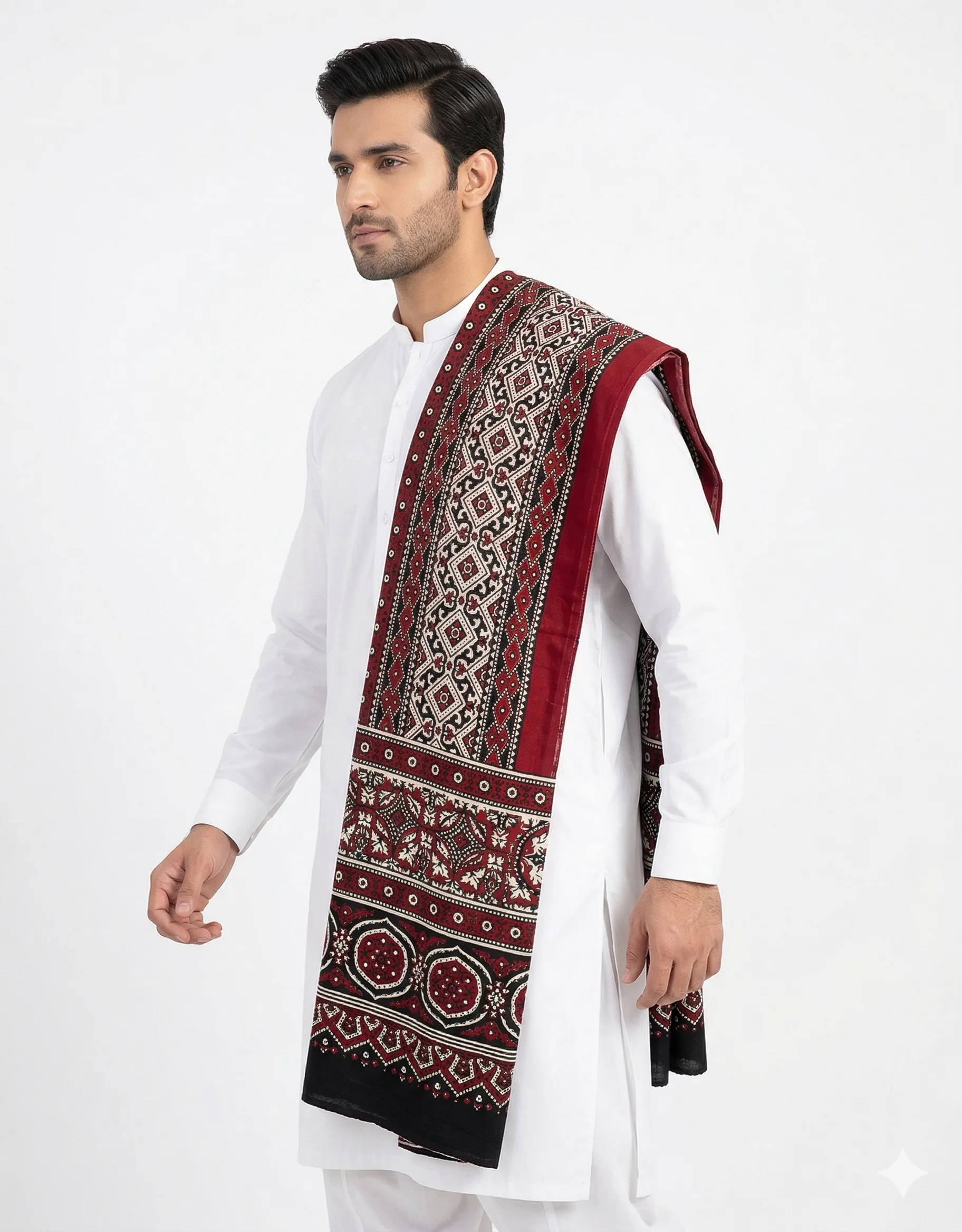 Cotton Sindhi Ajrak – Authentic Hand Block Print Shawl - Image 4