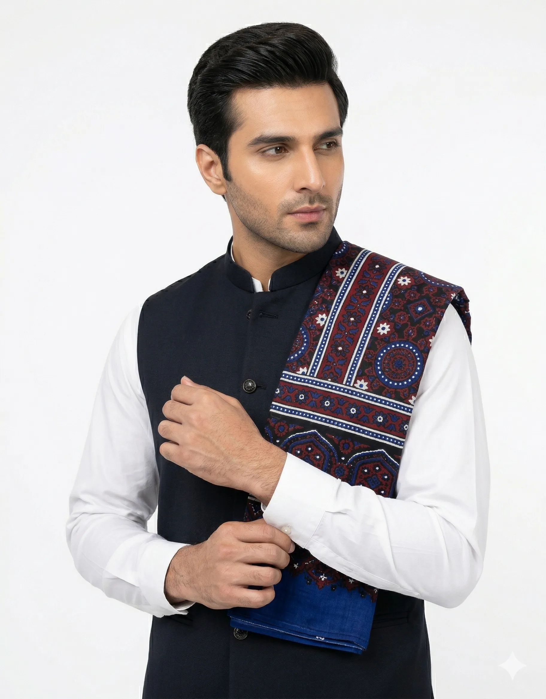 Swiss Lawn Sindhi Ajrak – Maroon & Royal Blue