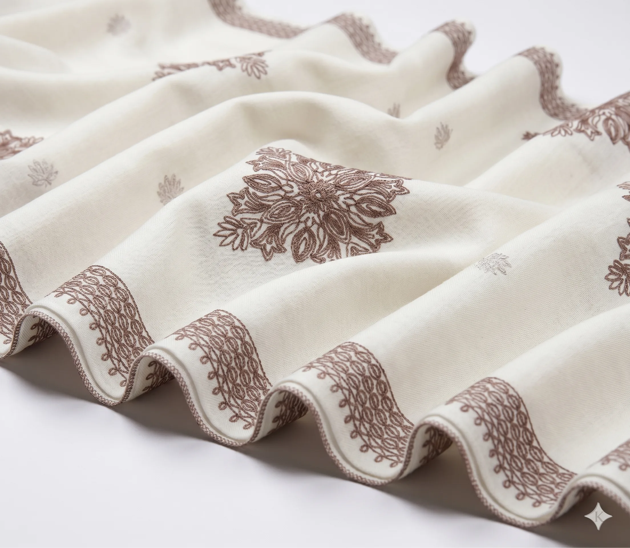 Crisp White Lawn Handmade Shawl Pakistan With Brown Embroidery - Image 4