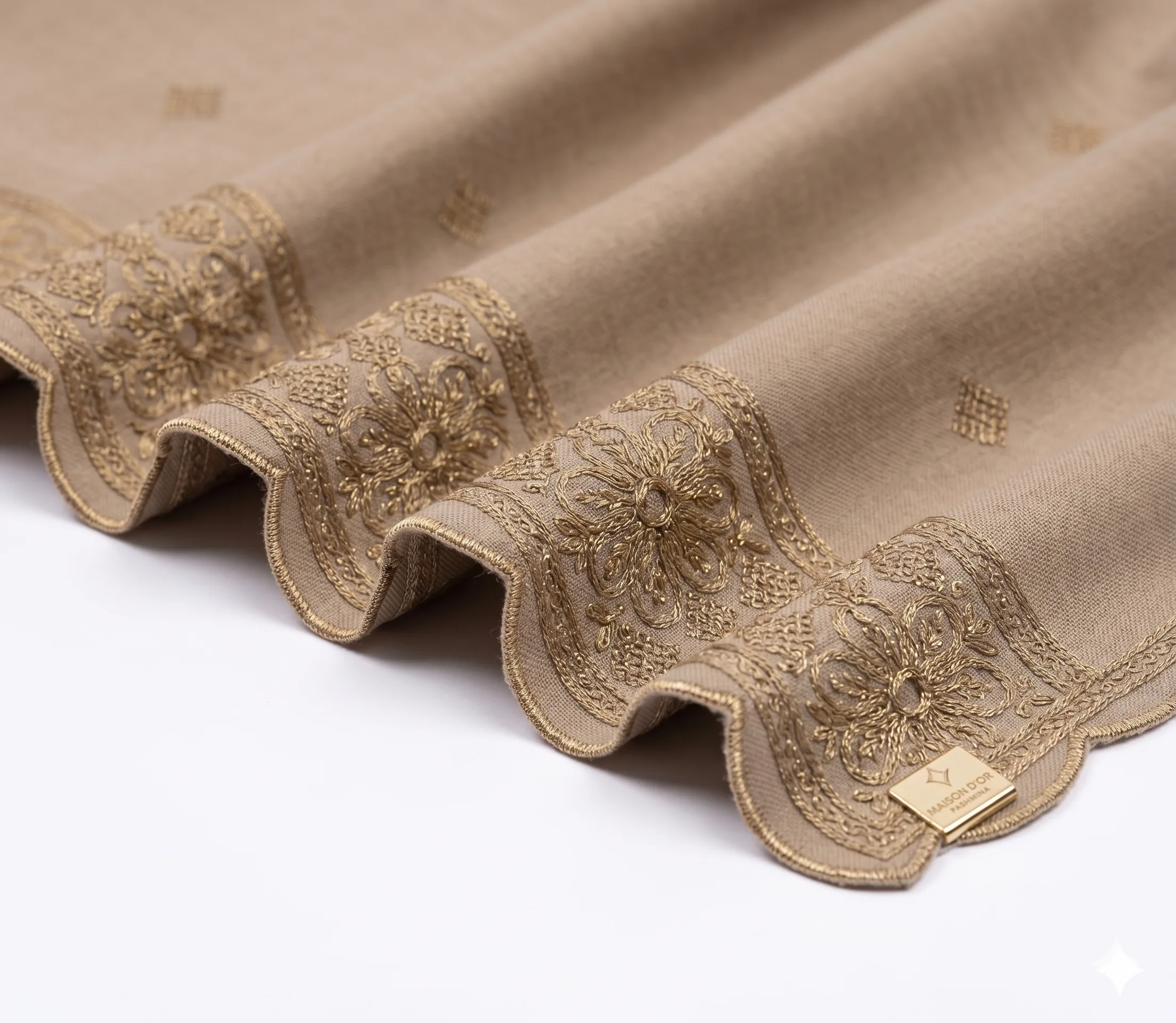 Mocha Brown Handmade Shawl Pakistan With Floral Embroidery - Image 5