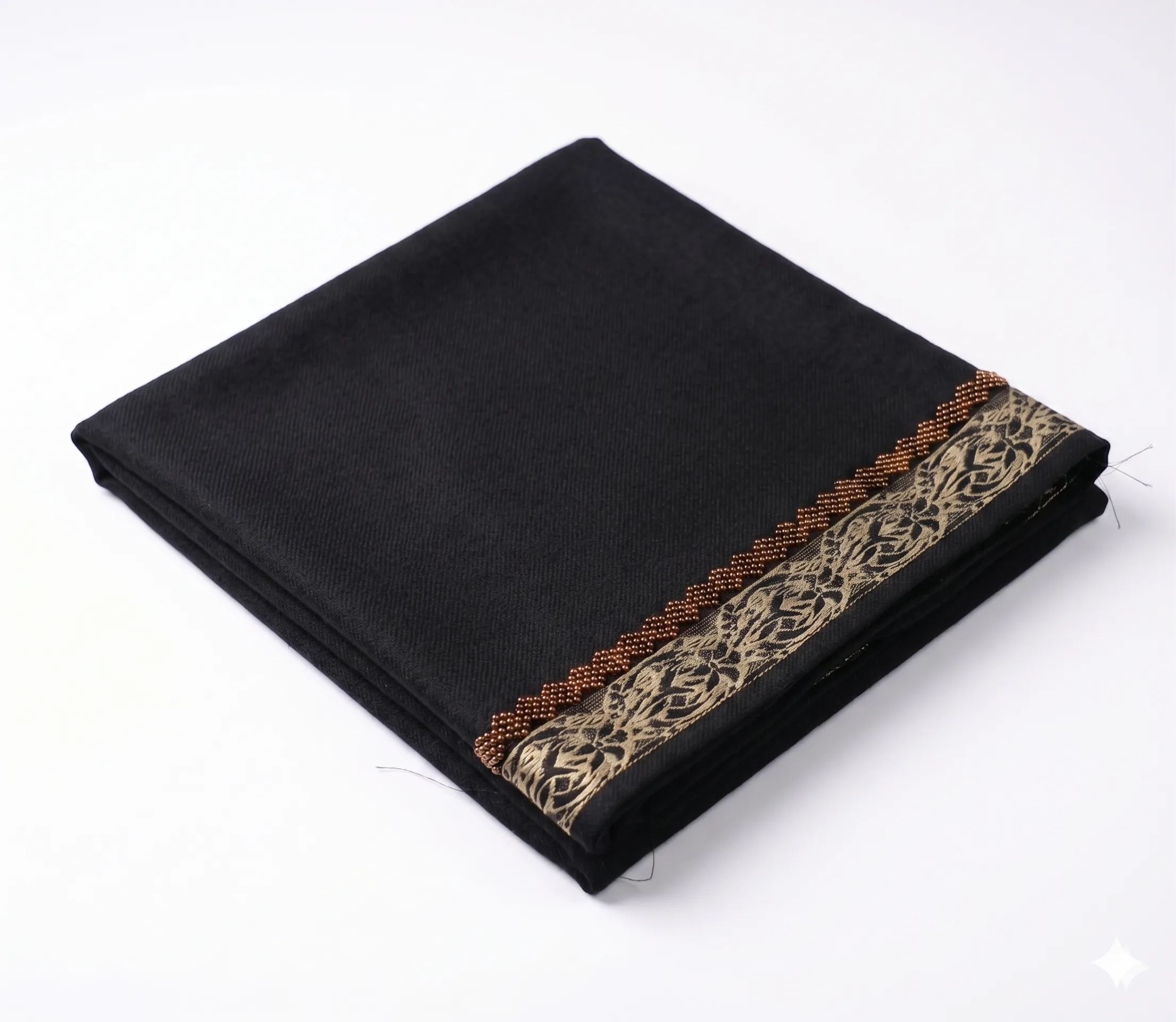 Classic Black Lawn Handmade Shawl Pakistan With Gold Border