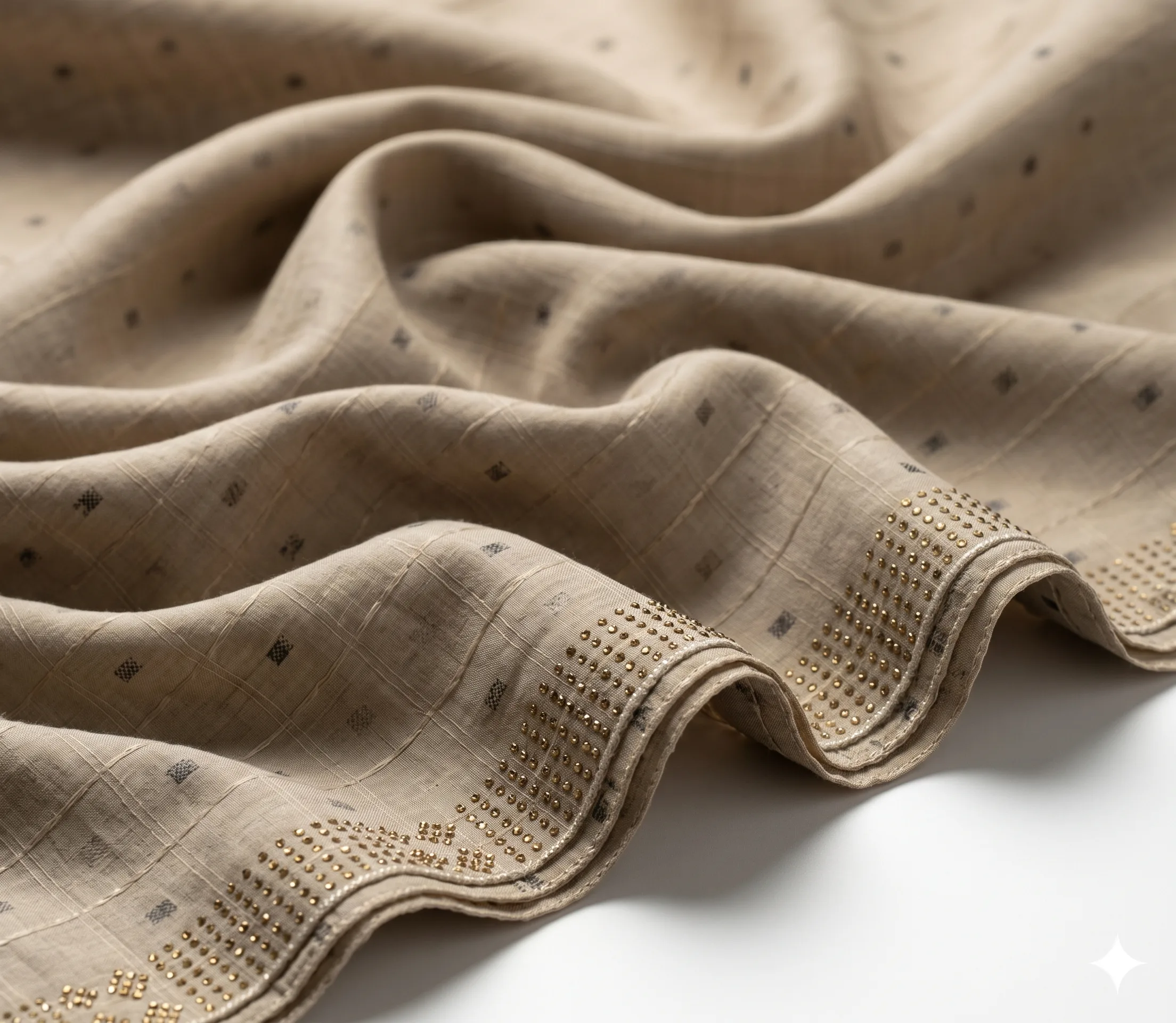 Elegant Nude Beige Handmade Shawl Pakistan With Gold Beadwork - Image 4