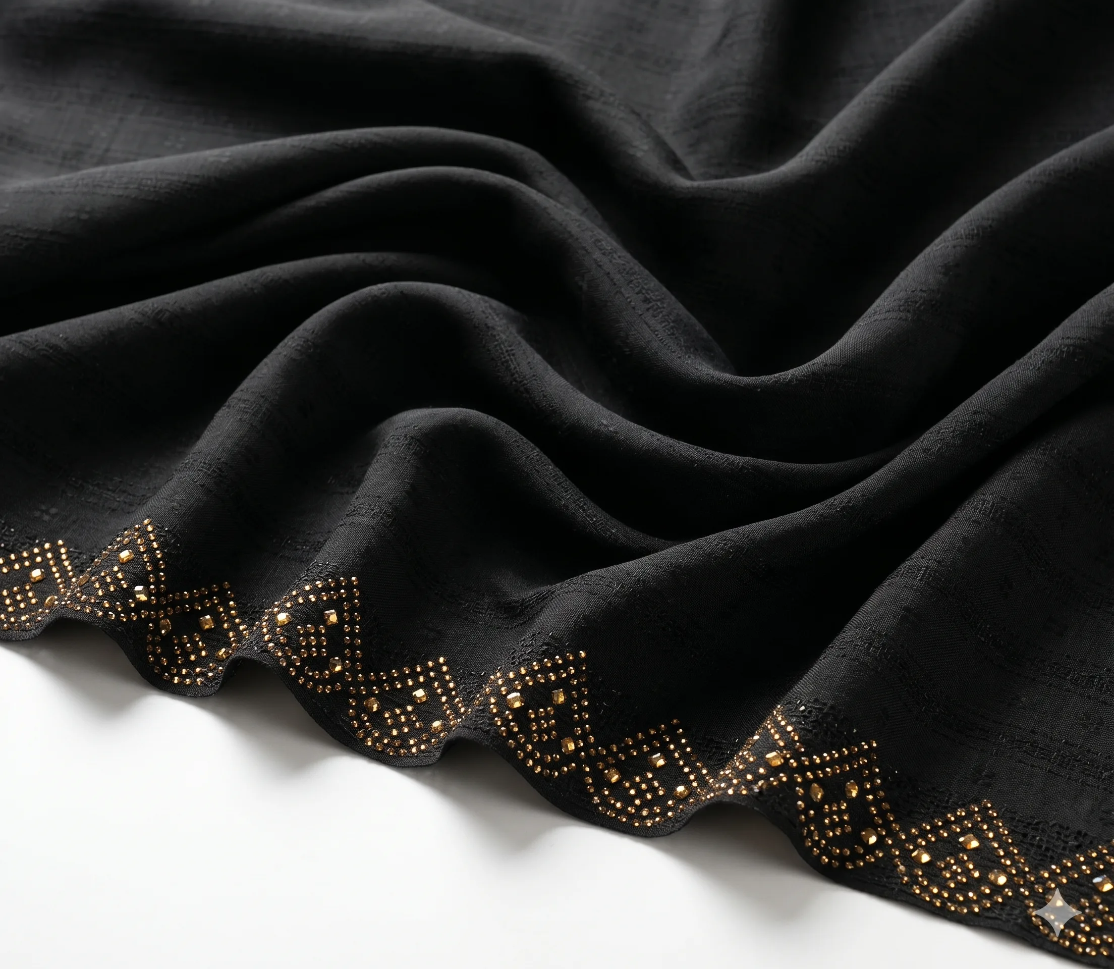 Textured Black Lawn Handmade Shawl Pakistan With Gold Beadwork - Image 4