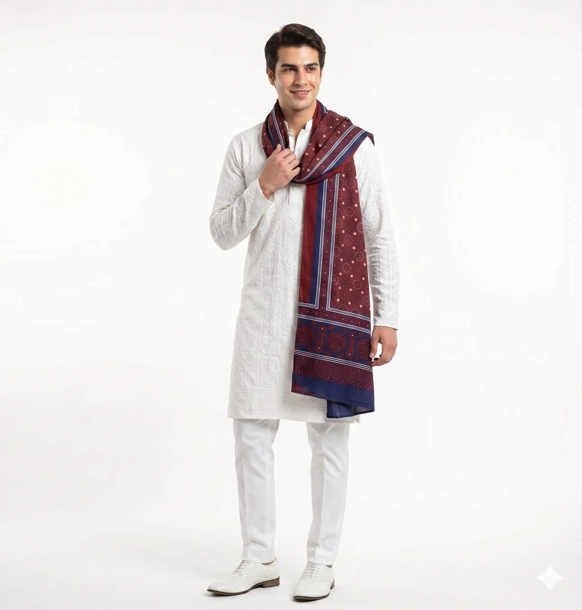 Swiss Lawn Sindhi Ajrak – Maroon & Royal Blue - Image 2