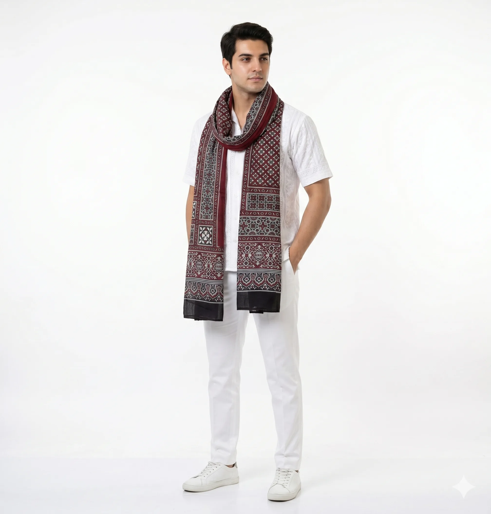 Linen Sindhi Ajrak – Authentic Maroon & Navy Print