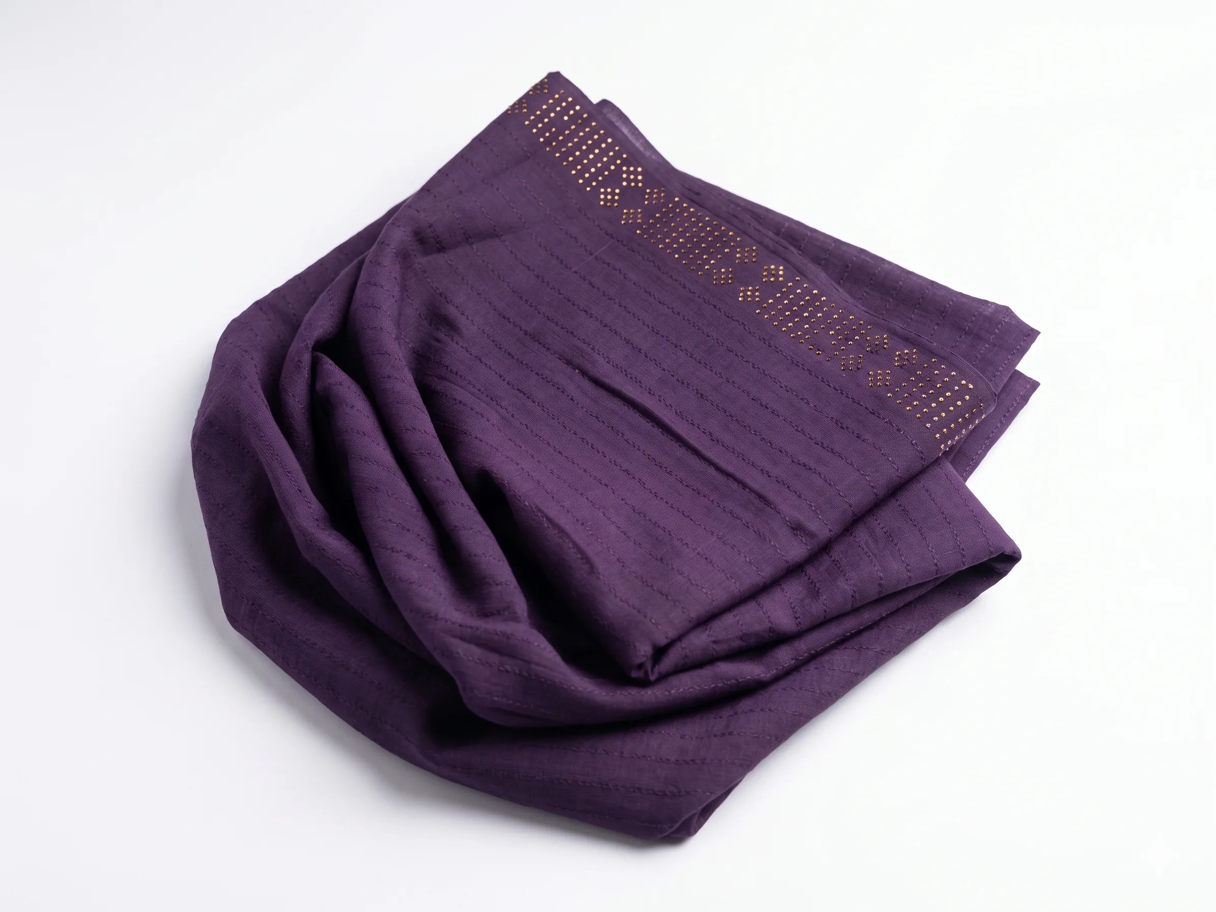 Deep Purple Lawn Handmade Shawl Pakistan With Gold Beadwork - Image 2