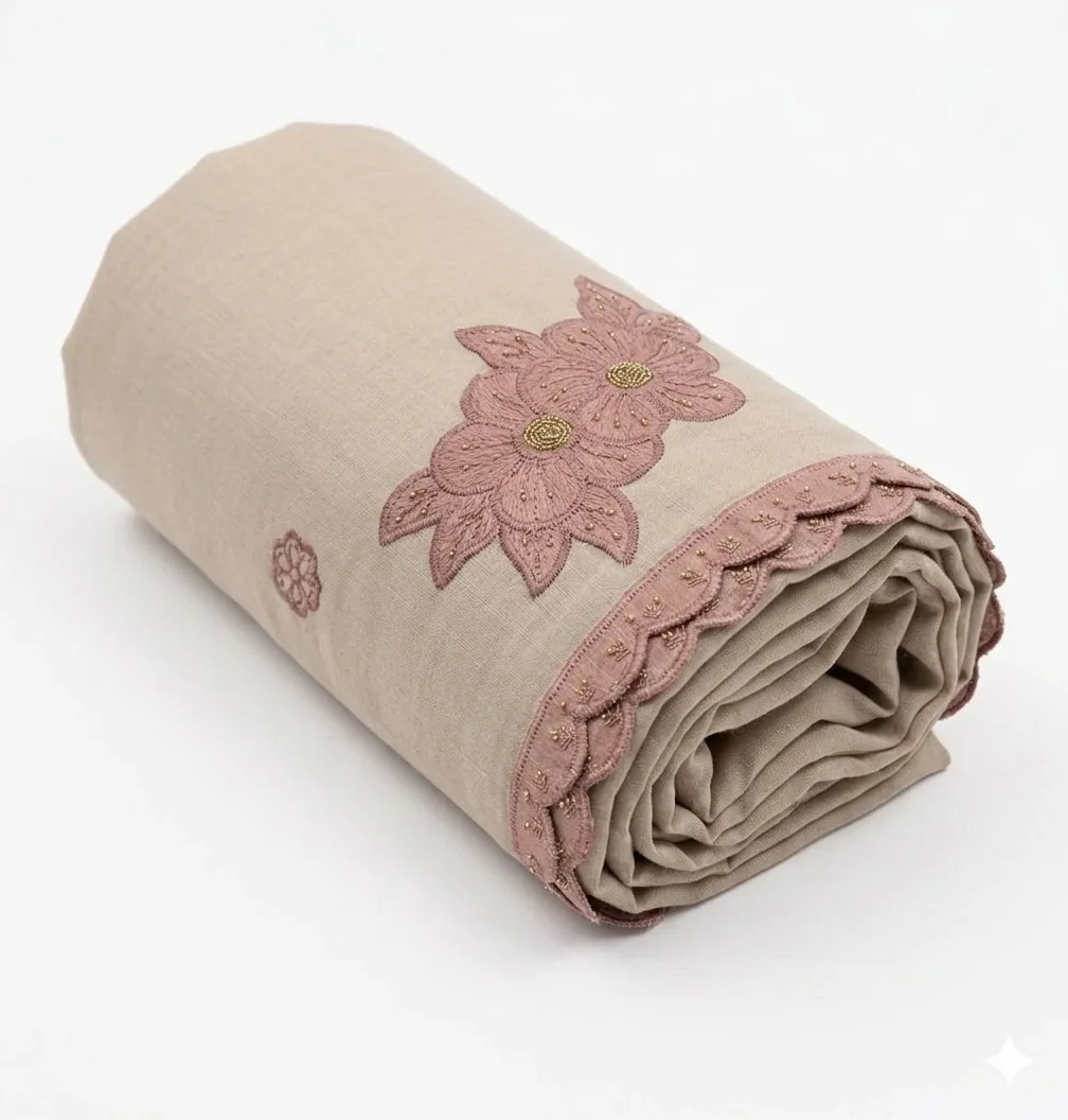 Sand Beige Handmade Shawl Pakistan With Rose Floral Embroidery