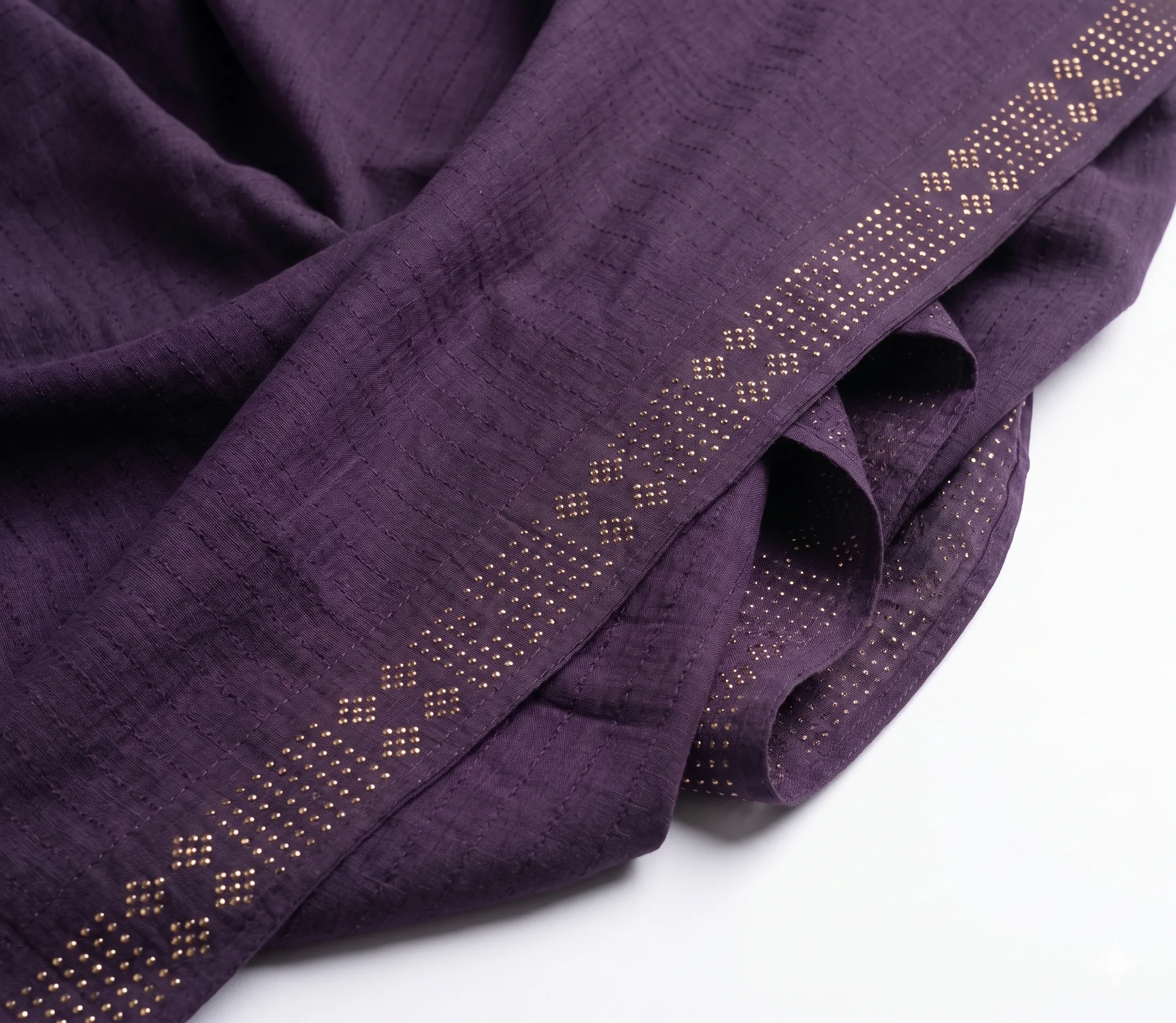 Deep Purple Lawn Handmade Shawl Pakistan With Gold Beadwork - Image 4