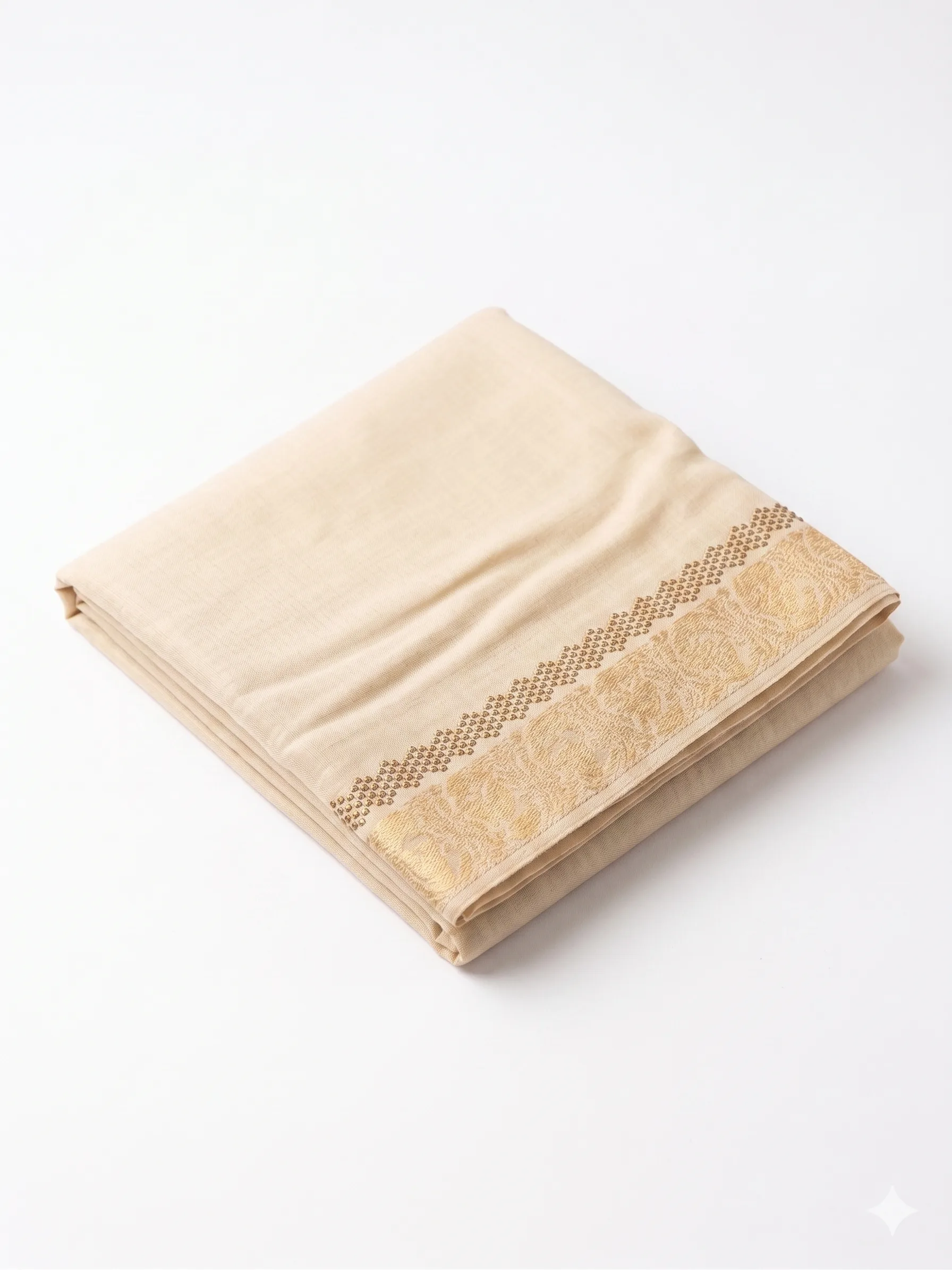 Light Beige Lawn Handmade Shawl Pakistan With Rhinestone Border - Image 4