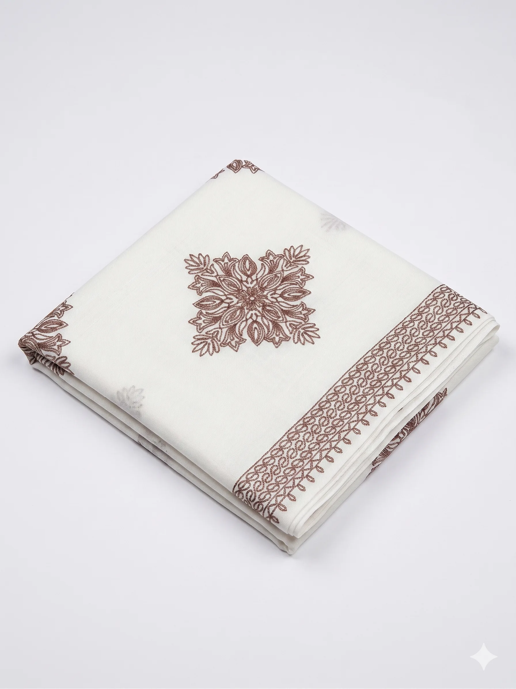 Crisp White Lawn Handmade Shawl Pakistan With Brown Embroidery - Image 3