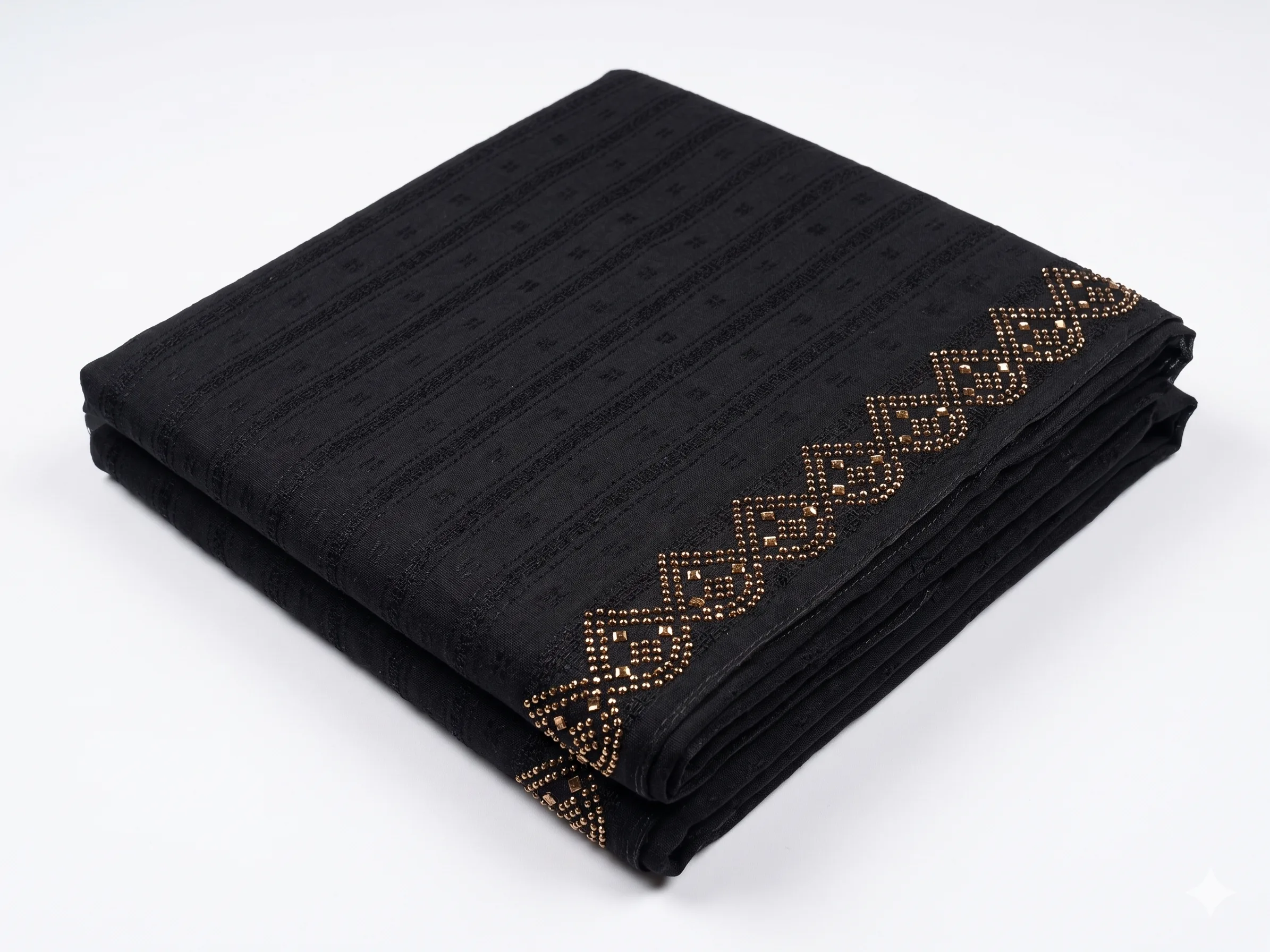 Textured Black Lawn Handmade Shawl Pakistan With Gold Beadwork