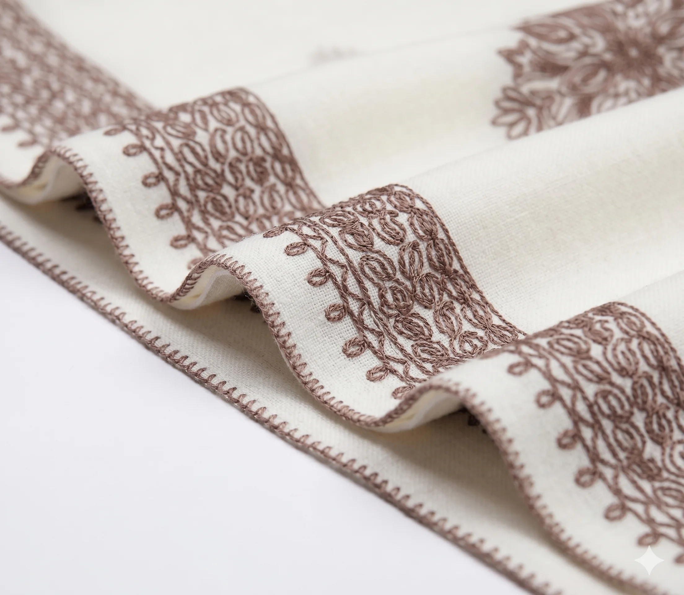 Crisp White Lawn Handmade Shawl Pakistan With Brown Embroidery - Image 5