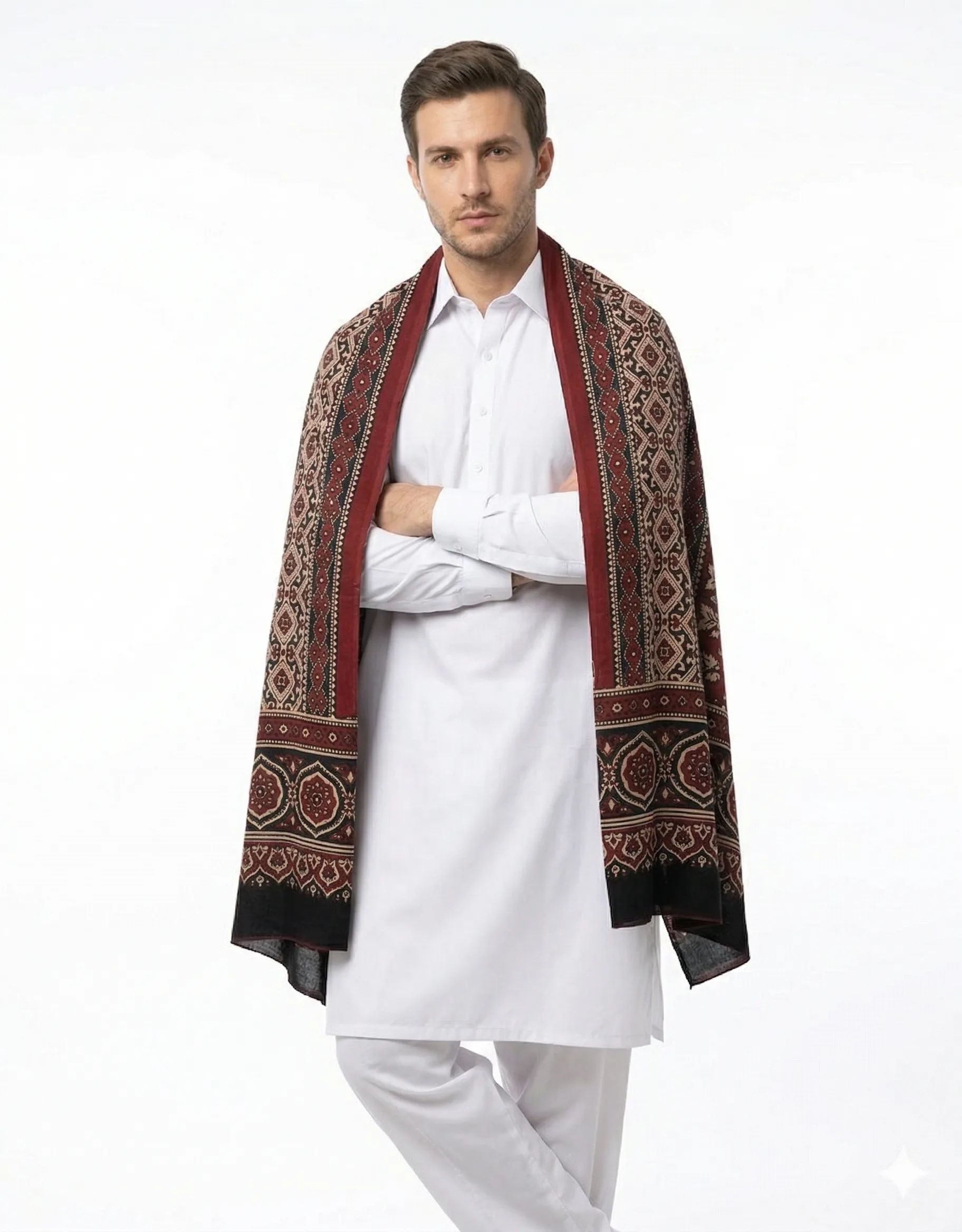 Cotton Sindhi Ajrak – Authentic Hand Block Print Shawl - Image 2