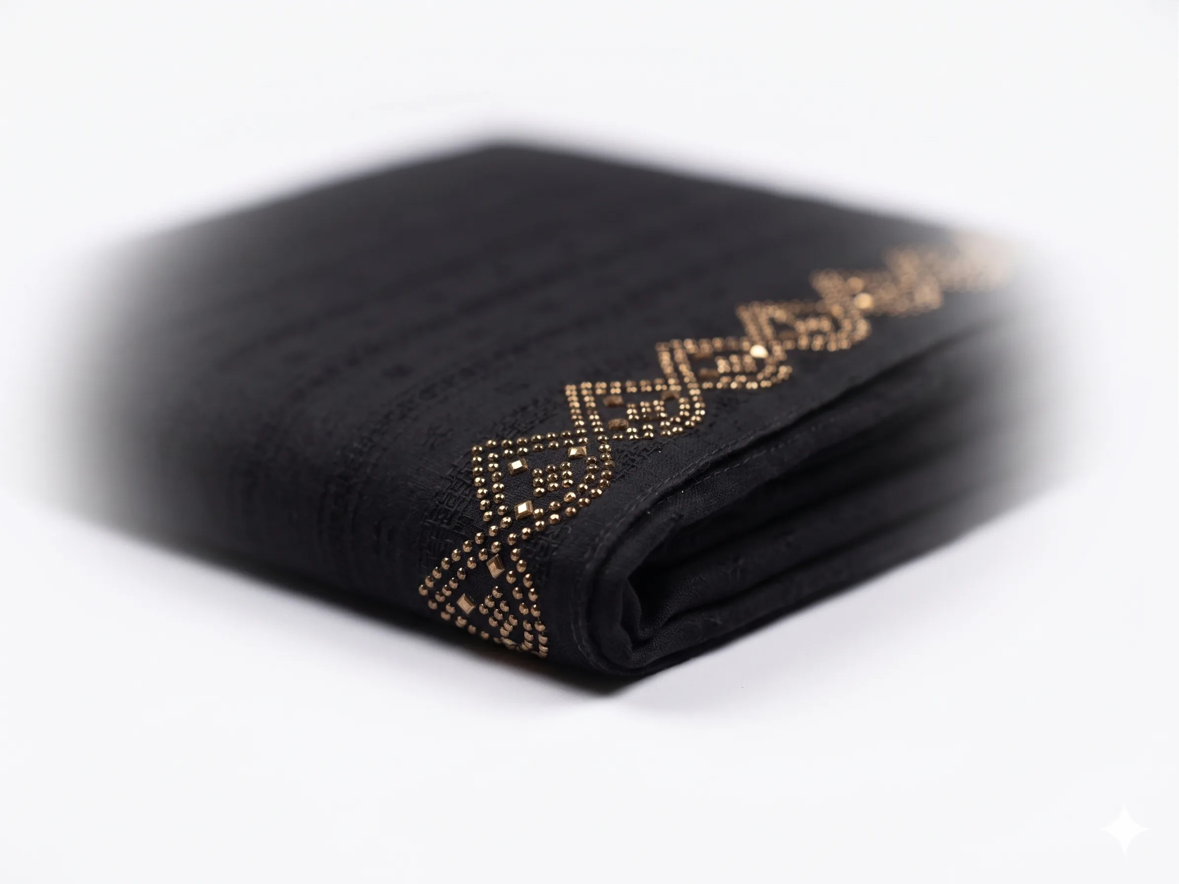 Textured Black Lawn Handmade Shawl Pakistan With Gold Beadwork - Image 3