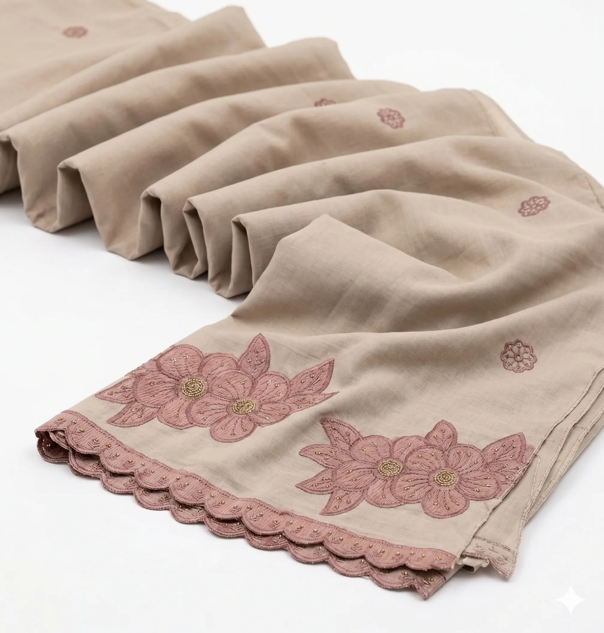 Sand Beige Handmade Shawl Pakistan With Rose Floral Embroidery - Image 2