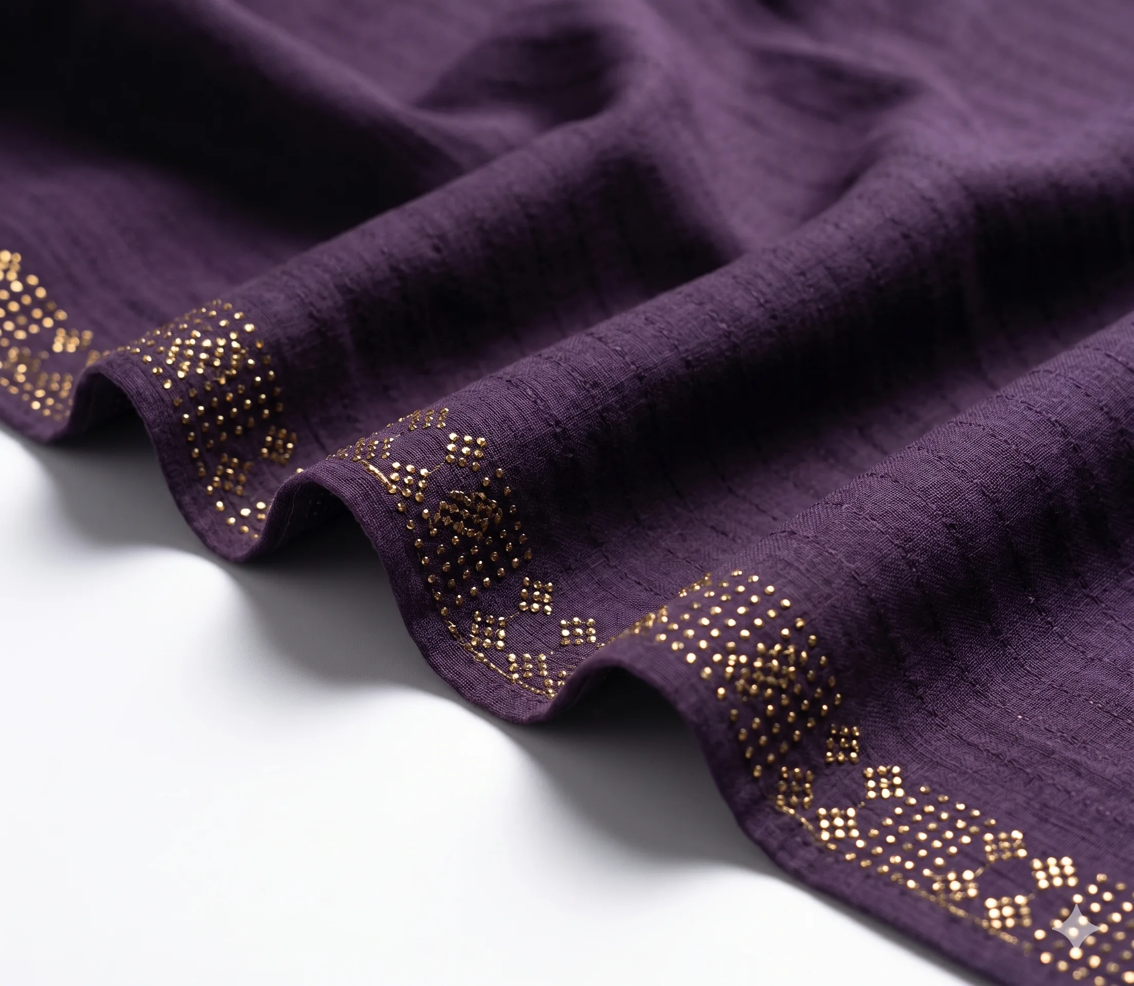 Deep Purple Lawn Handmade Shawl Pakistan With Gold Beadwork - Image 3