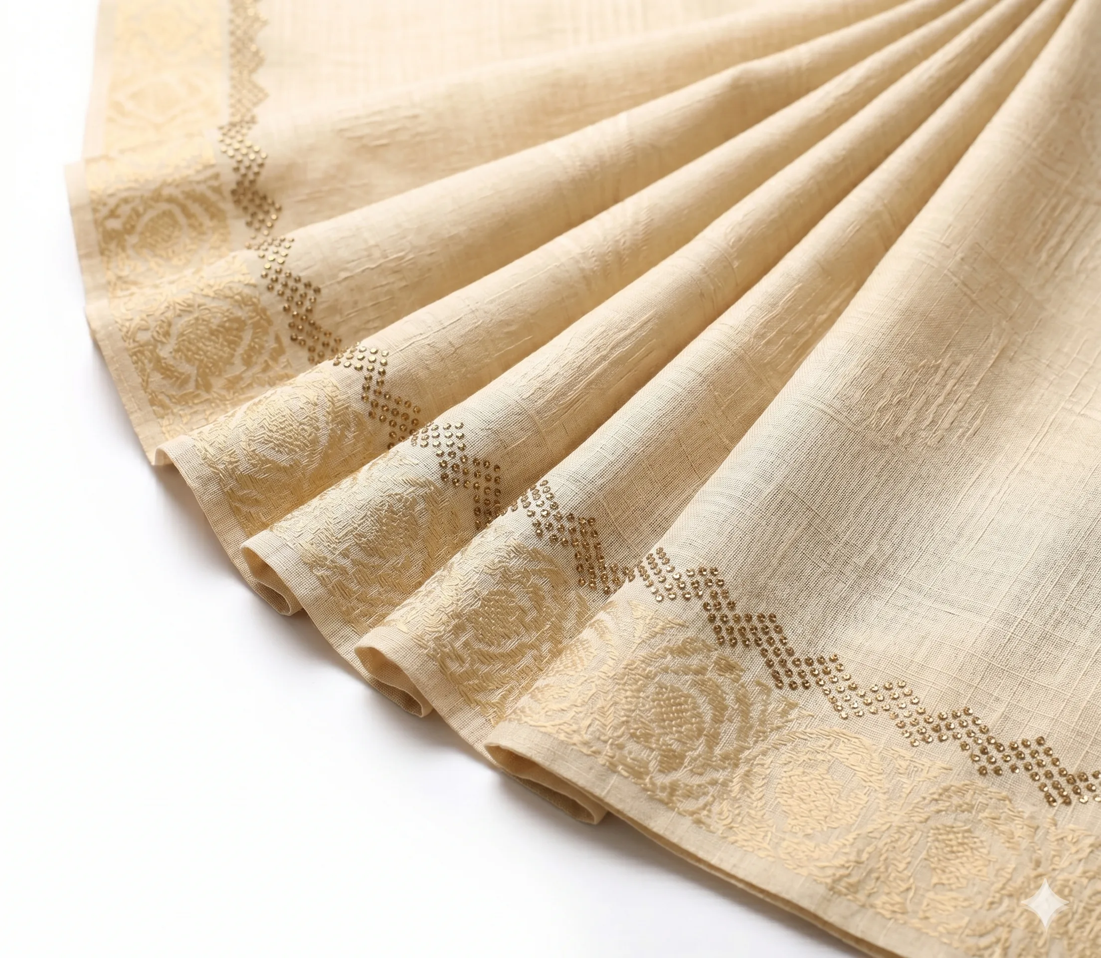 Light Beige Lawn Handmade Shawl Pakistan With Rhinestone Border