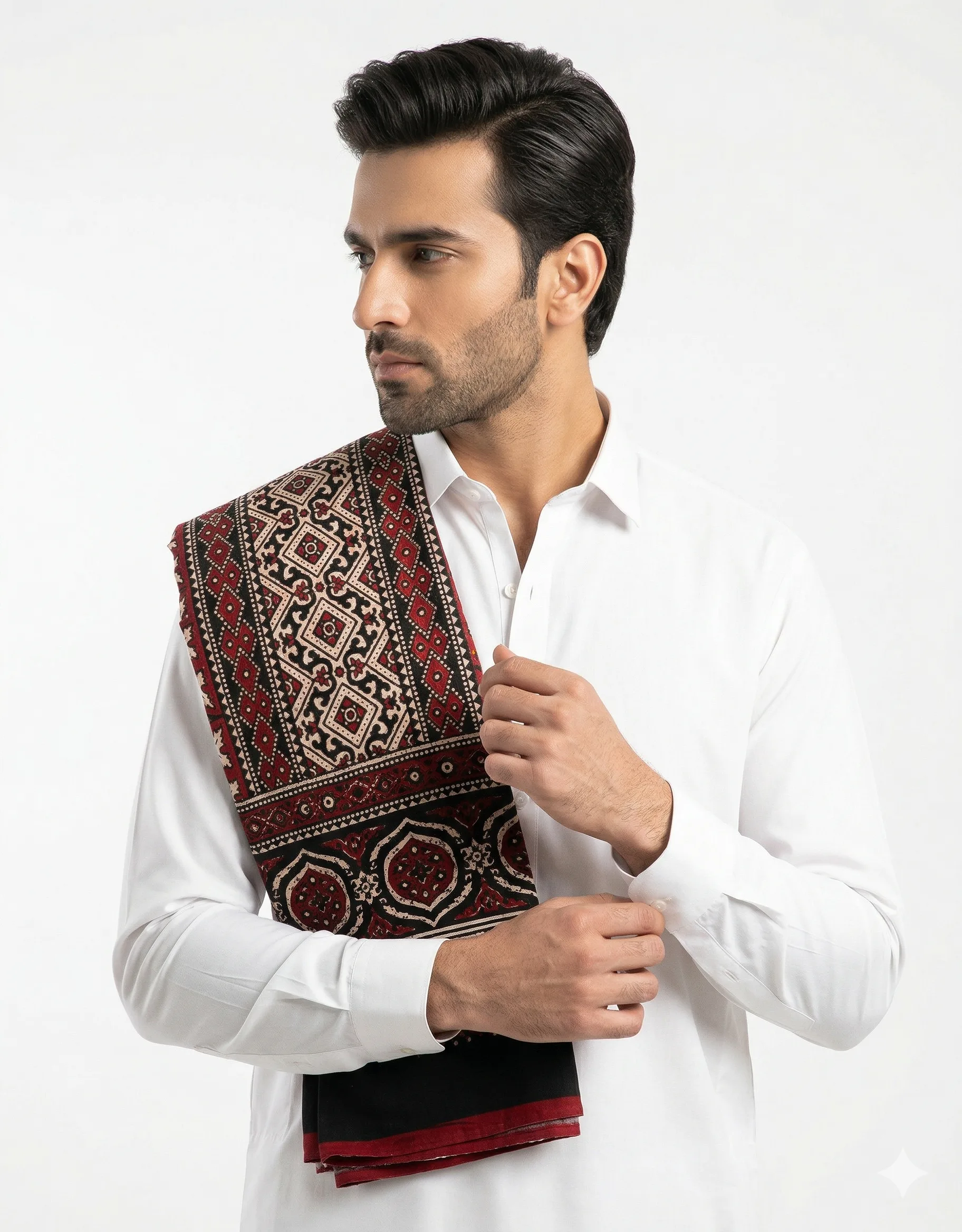 Cotton Sindhi Ajrak – Authentic Hand Block Print Shawl - Image 3