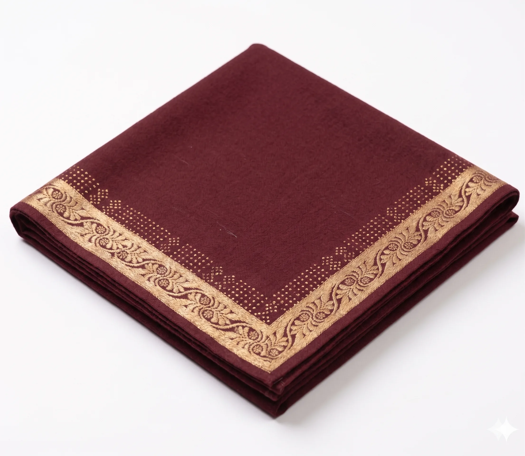 Deep Maroon Lawn Handmade Shawl Pakistan With Gold Border
