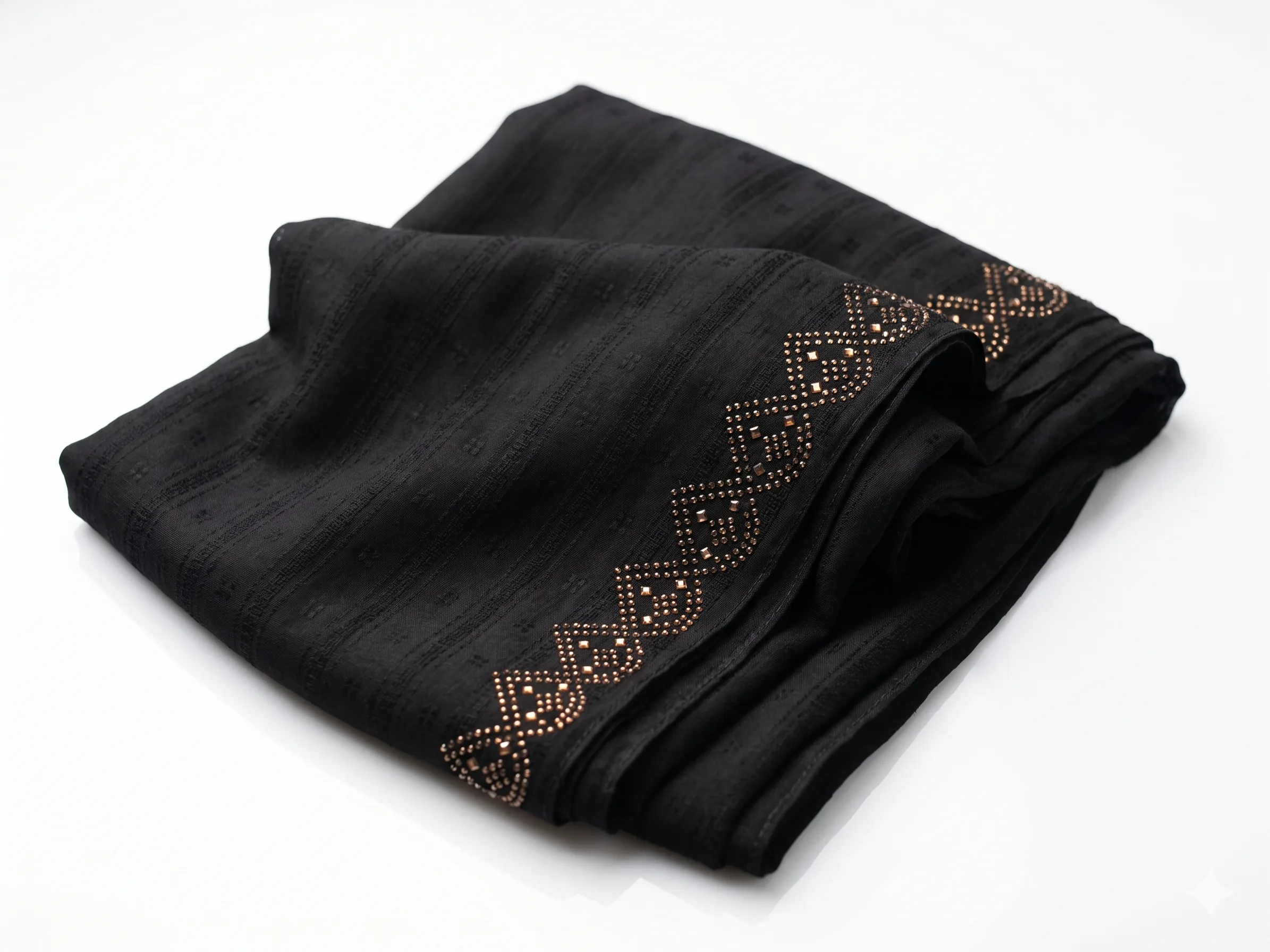 Textured Black Lawn Handmade Shawl Pakistan With Gold Beadwork - Image 2