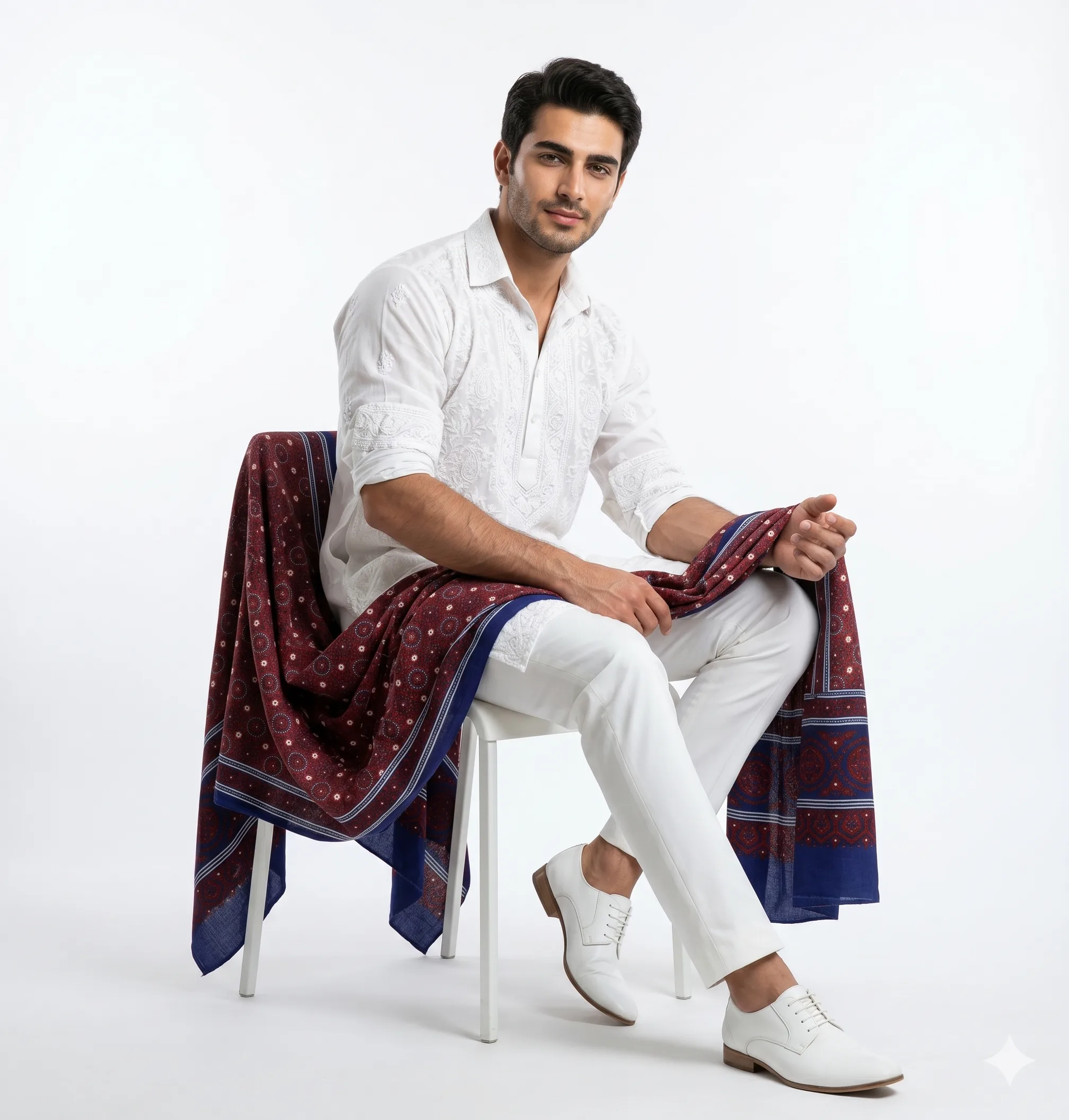 Swiss Lawn Sindhi Ajrak – Maroon & Royal Blue - Image 5